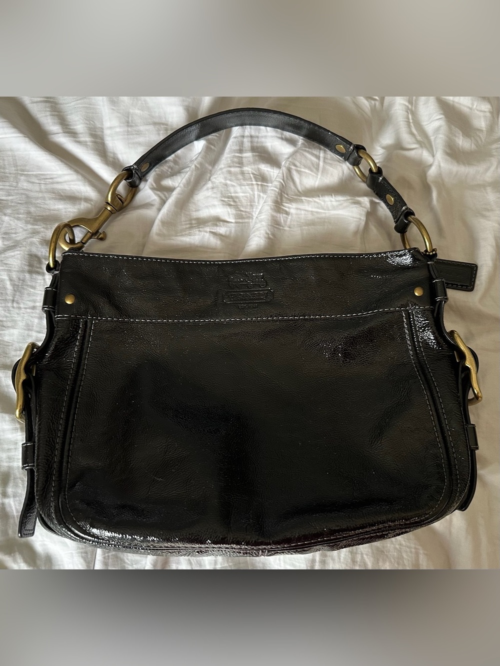 Coach Zoe Shoulder Bag black patent leather handbag